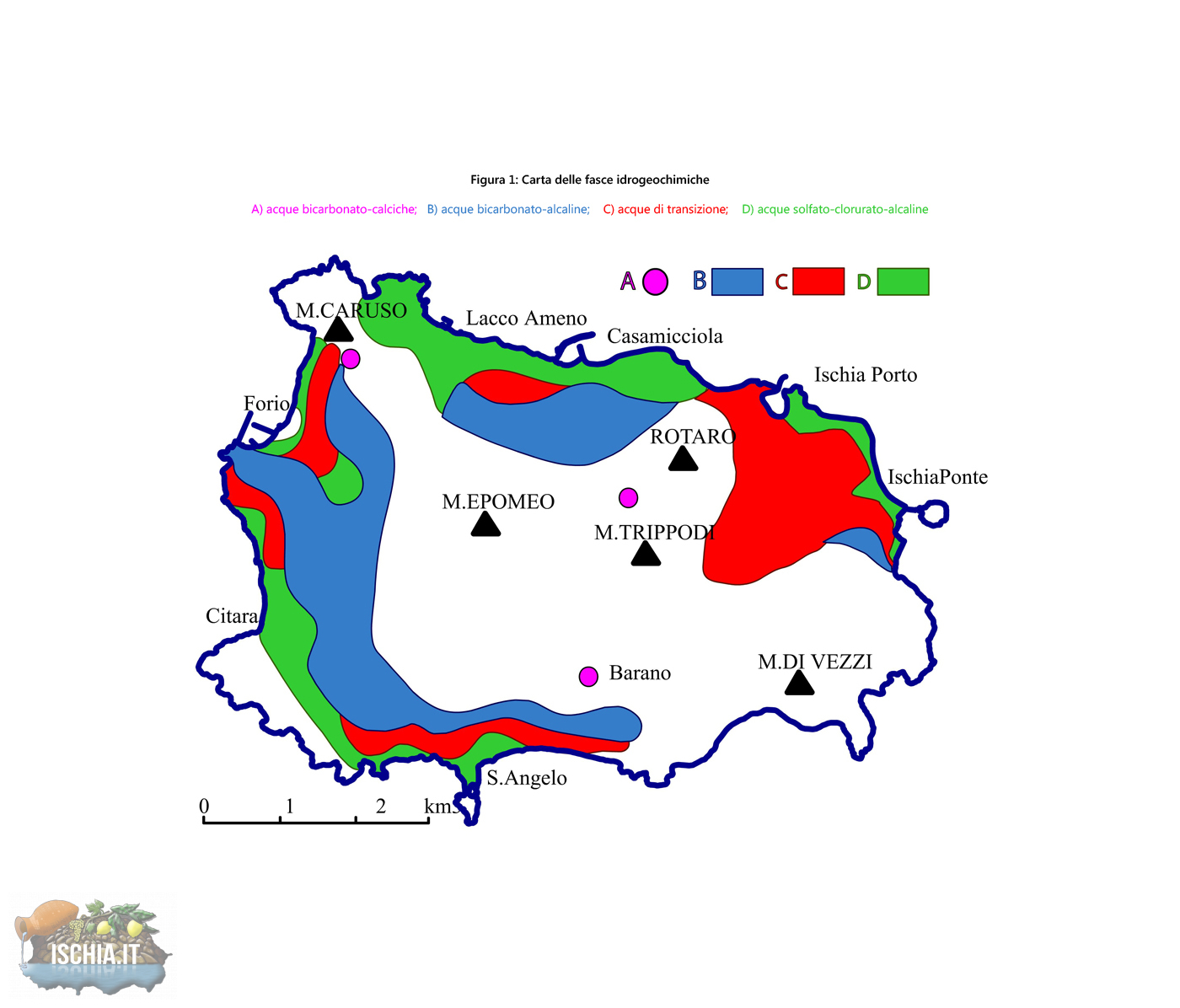 Mappa fasce idrogeochimiche dell'isola d'Ischia